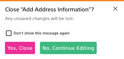 Close confirmation — address
